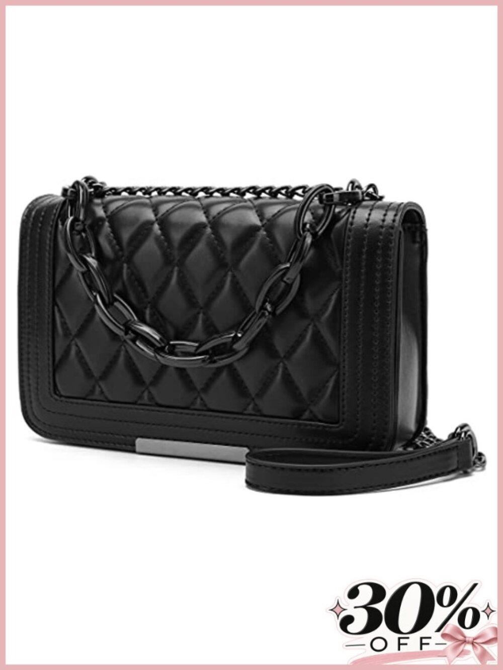 Quilted Faux Leather Crossbody Bag Convertible Chain Strap Satchel
